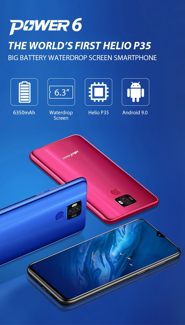 Ulefone power 6 Смартфон Android 9,0 Helio P35, четыре ядра, 6350 мАч, 6,3 дюймов, 4 ГБ, 64 ГБ, NFC мобильный телефон, 4G, мобильный телефон Android