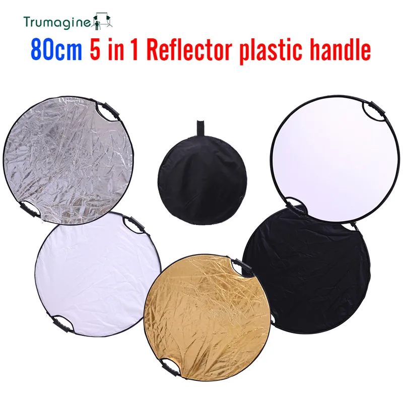 

80CM 32'' 5 IN 1 Portable Collapsible White Black Flash Reflector Light Round Reflector For Photography Studio With Handle Bar F