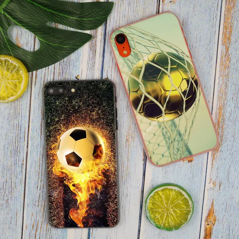 Горячий модный прозрачный жесткий чехол для телефона Fire Football Soccer Ball iPhone X XS Max XR 8 7 6