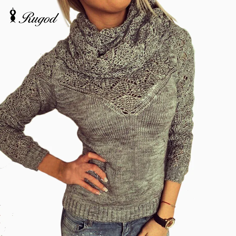 Женский классический теплый свитер RUGOD мягкий пуловер с золотыми пуговицами и