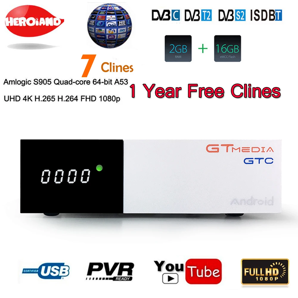 Freesat GTC спутниковый приемник декодер DVB S2 C T2 Amlogic S905D android 6 0 TV BOX 2 Гб 16 BT4.0 + 1