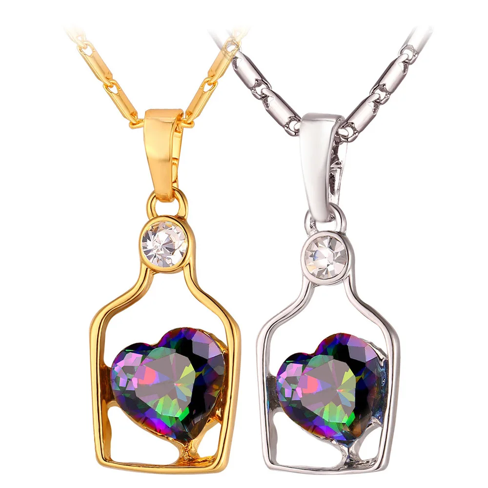 Золотой/Серебряный Цвет кубический цирконий Дрифтинг Бутылка цепь и кулон