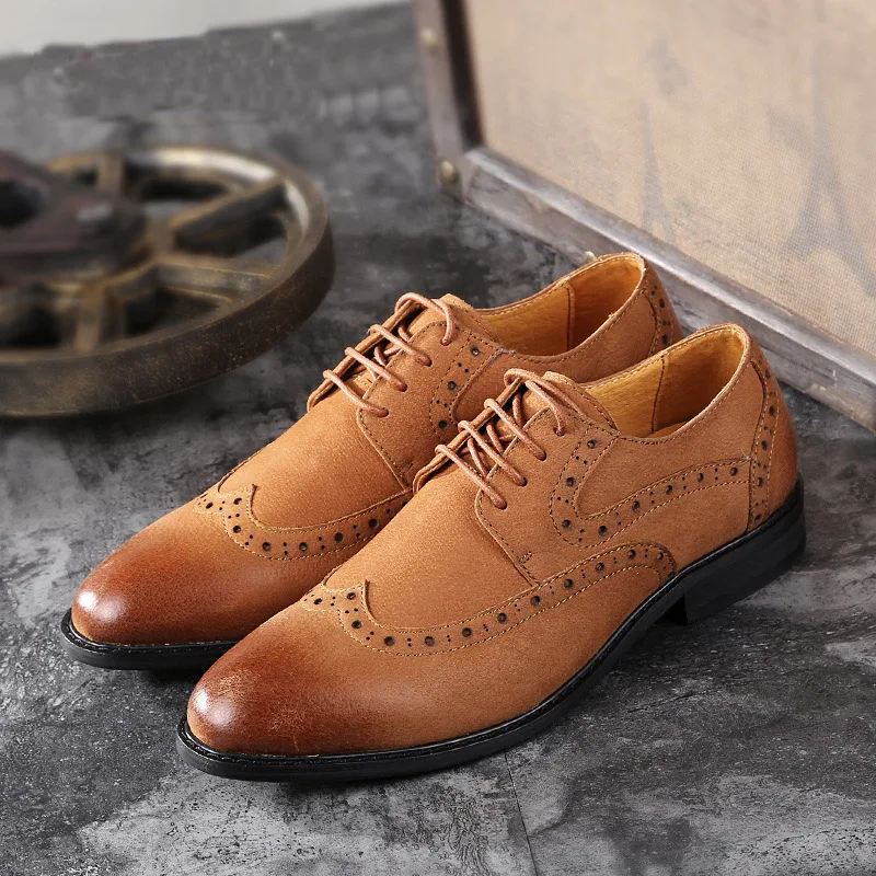 

New Arrival Men Oxfords Leather Shoes British Black Shoes handmade comfortable formal dress men flats Lace-Up Bullock