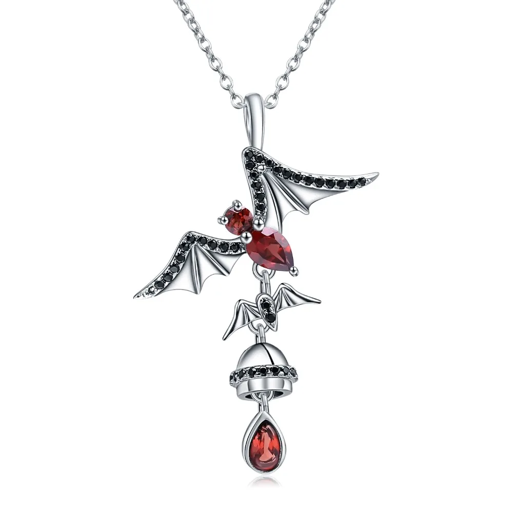 GEM'S балетная 925 пробы, серебряная форма летучей мыши, натуральный гранатовый камень, винтажное готическое ожерелье в стиле панк с подвеской для женщин, вечерние ювелирные изделия