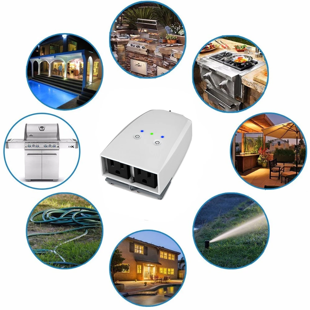 Уличная умная вилка США Водонепроницаемая IP55 wi-fi-розетка работает с Alexa Google Home таймер дистанционного управления приложение в телефоне