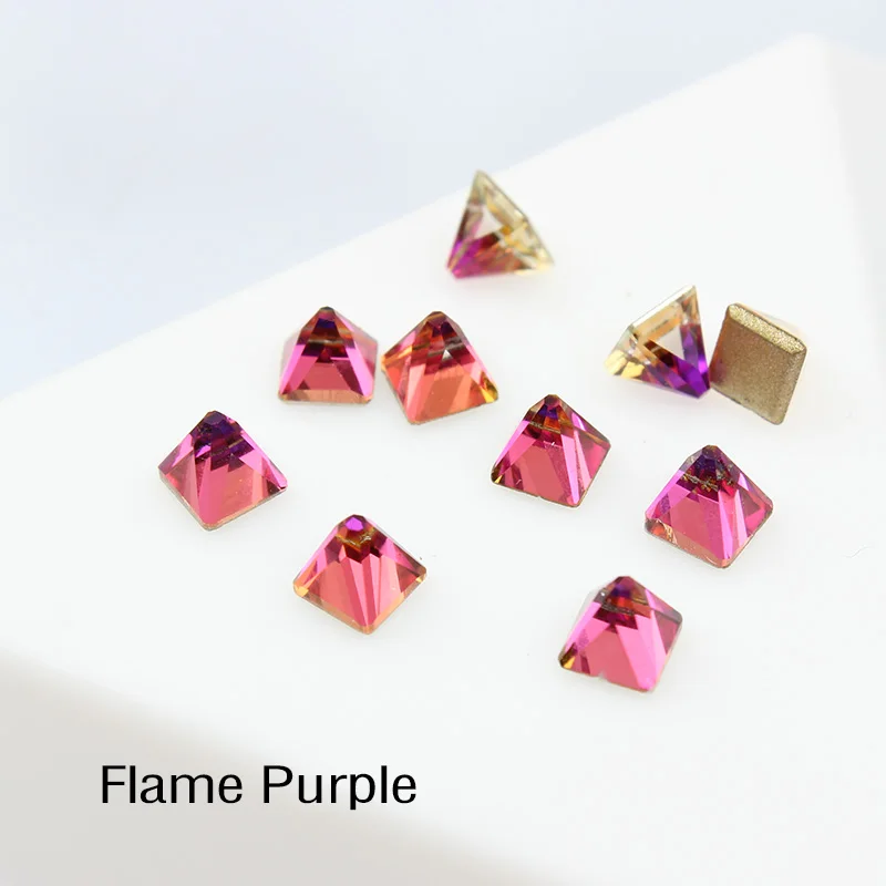 Flame purple Горячие 3D Стразы для дизайна ногтей с плоским дном 4 мм квадратные конические Стразы для ногтей DIY декоративные ремонтные принадлежности - Цвет: Flame purple