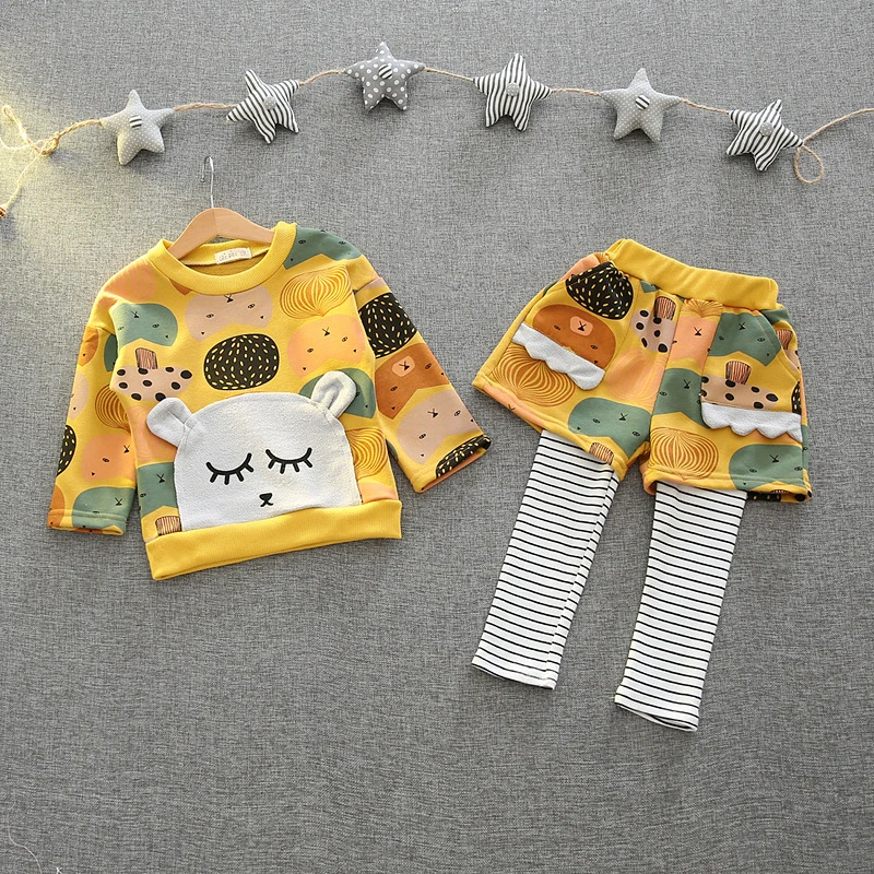 Милые Девушки Набор С Длинным Рукавом Мультфильм Пуловер Пальто Брюки 2 шт.