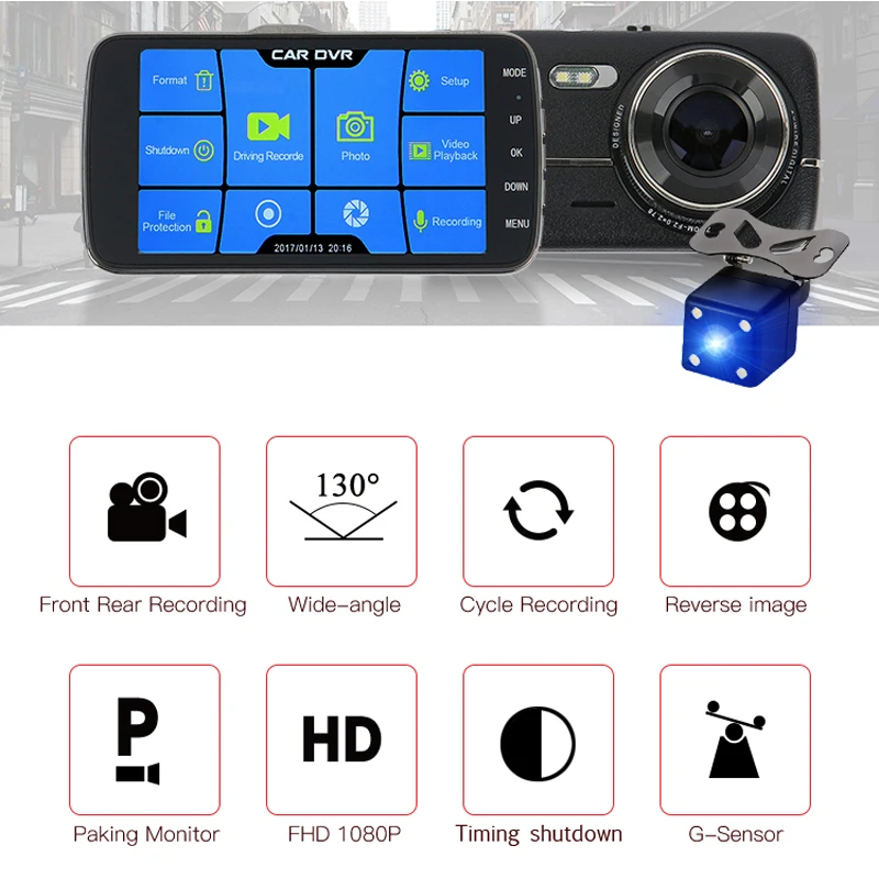 Автомобильный видеорегистратор YEBIGO с двумя объективами 4 0 дюйма HD 1080P