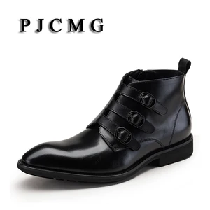 Туфли мужские из натуральной кожи, с острым носком и пряжкой