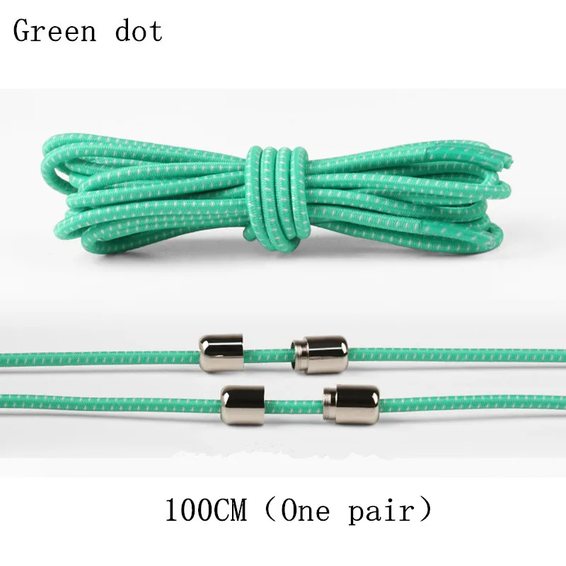 Green dot-6 Новинка, 1 пара, унисекс, ленивые, эластичные, без завязок, круглые шнурки для ботинок, для детей и взрослых, быстро, яркие цвета, 100 см, Круглые, металлические, с головкой, шнурки - Цвет: Green dot-6