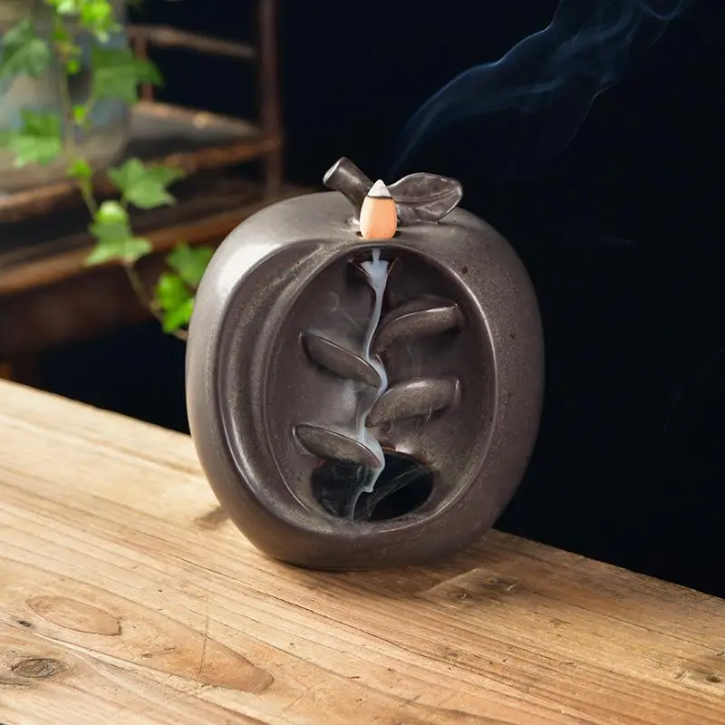 Creativity Fruit Shape Incense Burner Apple Pear Waterfall Ceramic Retro Lotus Vase Stick Holder Decro | Дом и сад