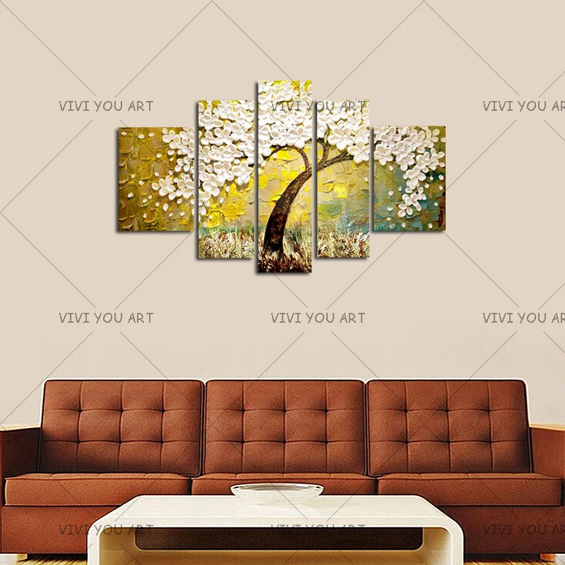 Нож 3D Цветочная живопись 5 панельные Картины Ручная роспись абстрактные белые