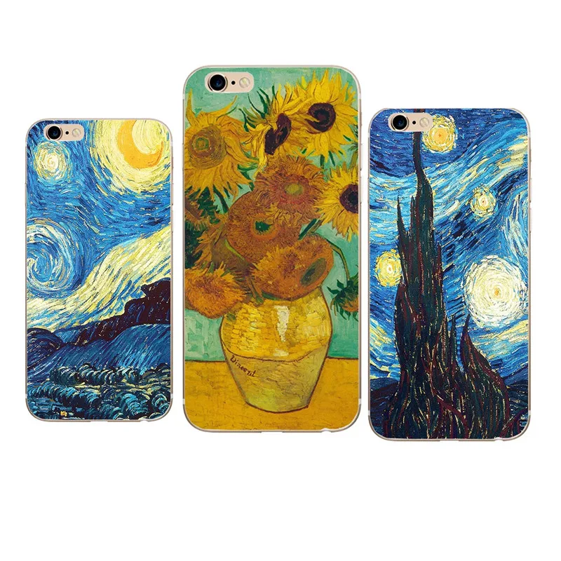 Чехлы для телефонов с изображением подсолнуха Ван Гога звездного неба масляной