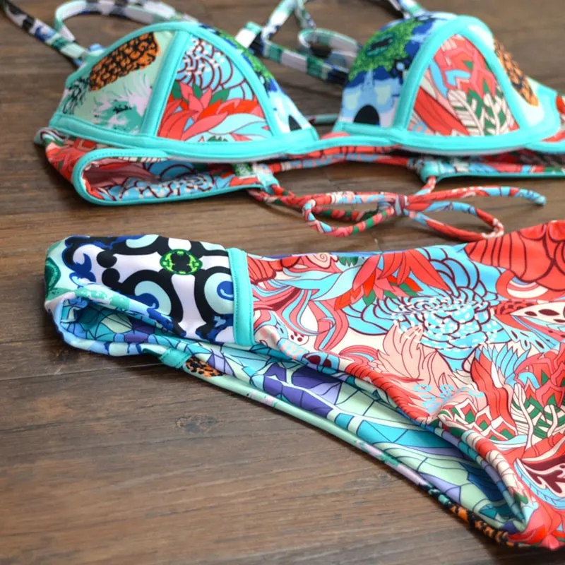 HELLO пляжный купальный костюм с принтом женский купальник пуш ап бикини 2017