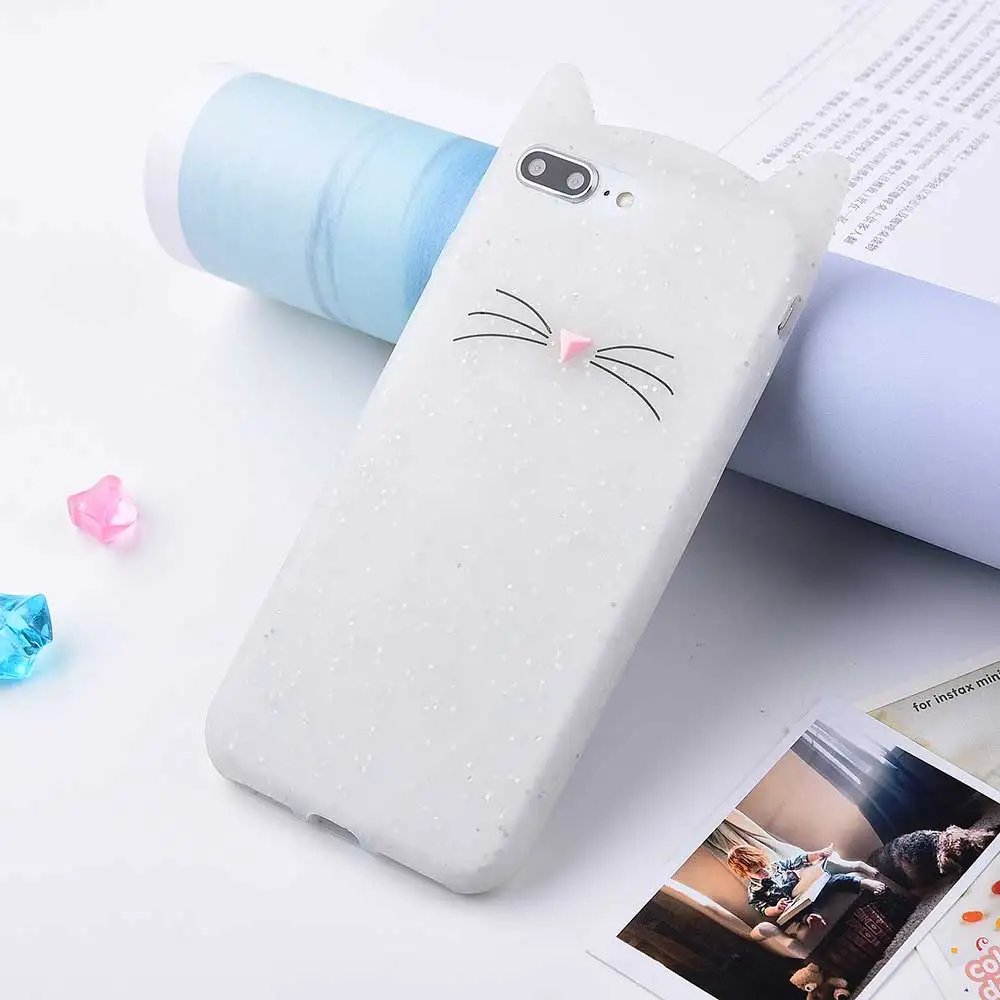 white cat 3D розового цвета с буквенным принтом с рисунком кота из мультфильма мягкий силиконовый резиновый чехол для телефона Apple iPhone 8 7 Plus 6 6S Plus X Plus Чехлы для задней панели мобильного телефона чехол для телефона Capa - Цвет: white cat