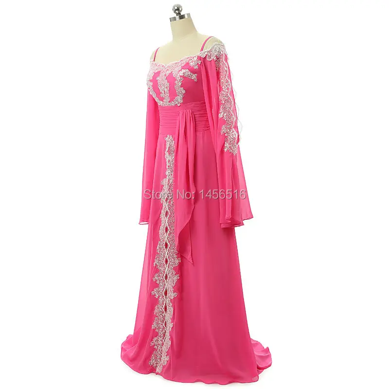 Мусульманское женское платье с длинным рукавом и аппликацией в пол шифоновое