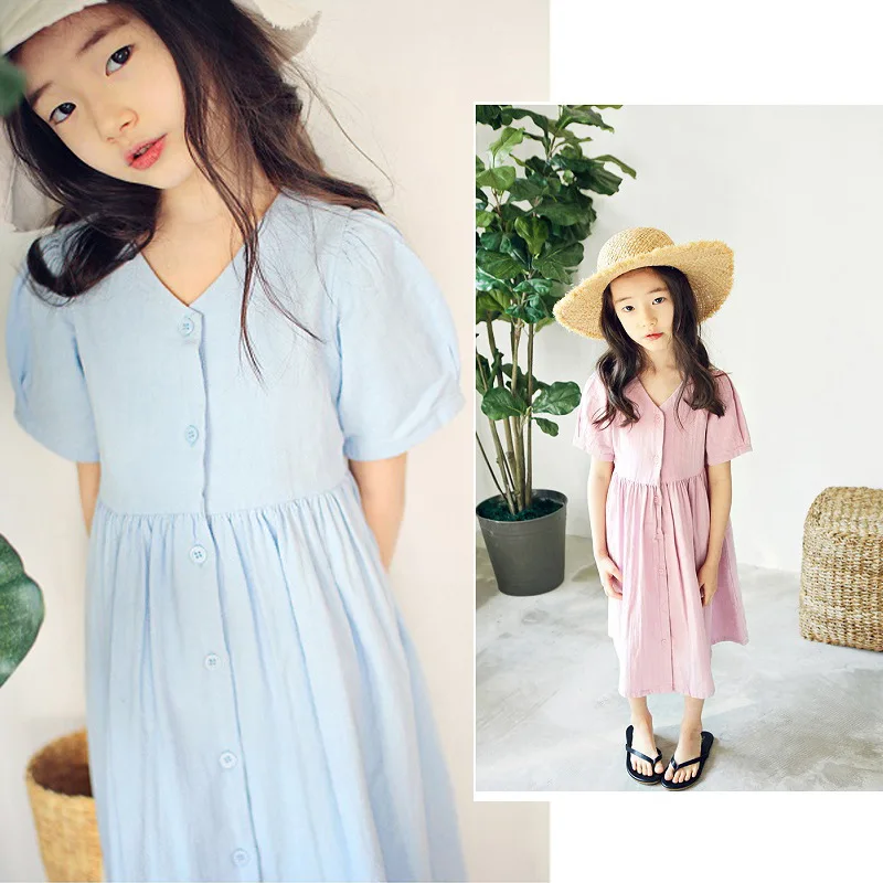 Long Summer Dresses Casual Teenage Girl Clothing Pink Blue Maxi Toddler Girls 2020 Cotton Mother Daughter Clothes | Детская одежда и