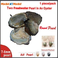 50pcs individually vaccum packed wish pearl in oyster twin aa 7 8mm round pearl oyster with pearls