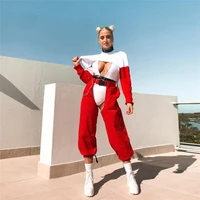 2022 streetwear gothic red pants joggers women clothes high waist wide leg pants open crotch pant beach party sexy pole dance