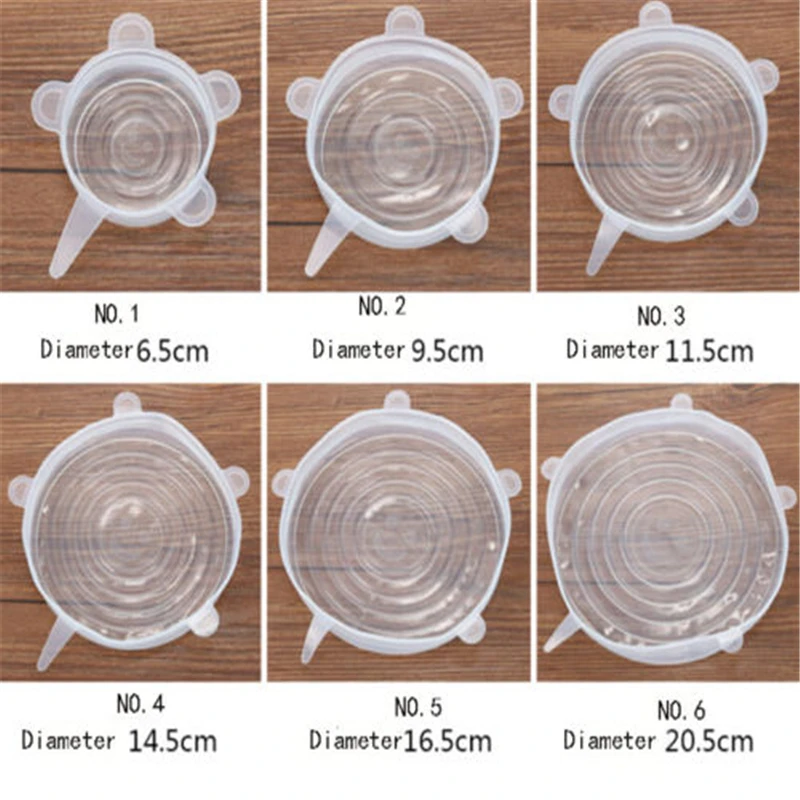 

6pcs/set New Reusable Silicone Food Pot Lid Bowl Covers Wrap Keep Food Stretch Kitchen Storage Saran Wrap