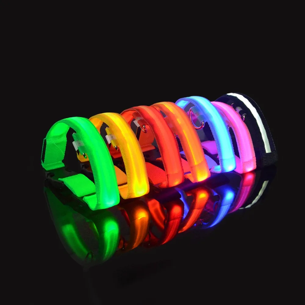 

Anti-Lost Nylon LED Pet Dog Collar Flashing Glow S M L XL Size In the Dark Dog Leash Luminous Fluorescent Collars Night light