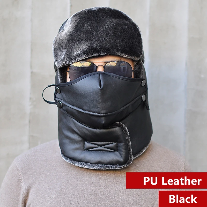 Зимние для мужчин Bomber Hat Earflap России шапки из искусственной кожи ветрозащитный ушанка охотничьи лыжные велосипедный шлем