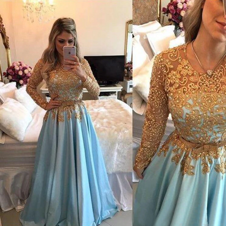 

Женское атласное платье с круглым вырезом, золотистое кружевное ТРАПЕЦИЕВИДНОЕ платье для выпускного вечера, небесно-голубого цвета, 2021