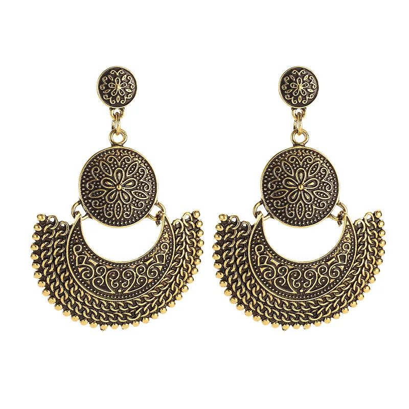 Преувеличенные большие резные серьги подвески с цветами винтажные богемные