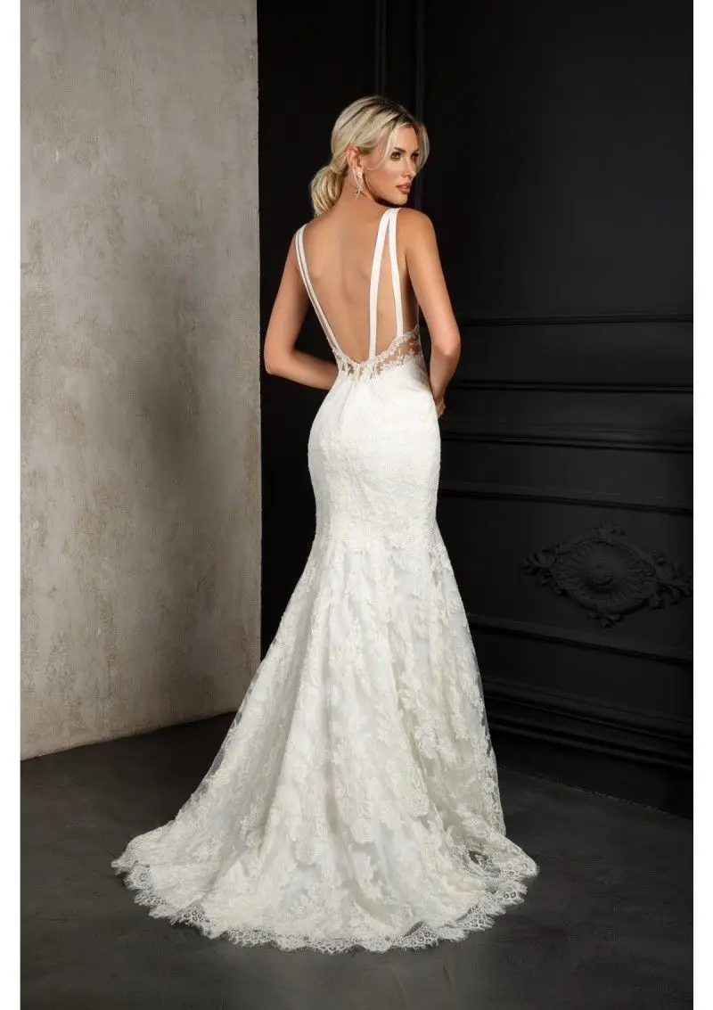 Русалки с низким вырезом на спине тонкими лямками свадебное платье Боковым