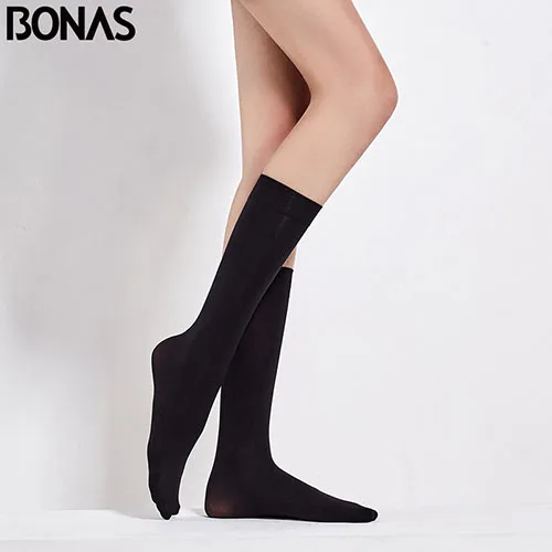 BONAS, женские чулки, 70D, чулки до колена, женские, прозрачные, 4 пары, чулки, тонкие, длинные, одноцветные, для женщин, девочек, чулки, Полиэстеровые, плюс - Цвет: black