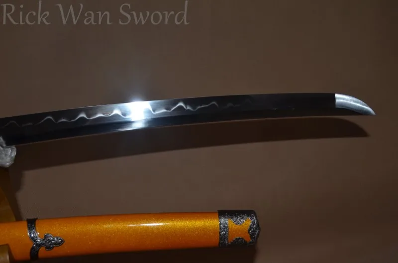 Full Tang Hand Forged Katana 1095 Carbon Steel Clay Tempered Samurai Sword Tachi Sharp Edge Real Weapon Fuctional Orange Saya |
