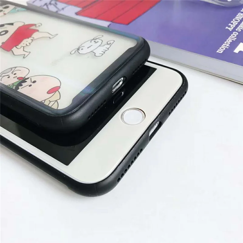 Crayon Shin-chan Japan Cartoon Colorful Light Hollow Clear Cases For iPhone X 6s Plus 7 8 Tempered Glass &amp TPU Phone Covers |