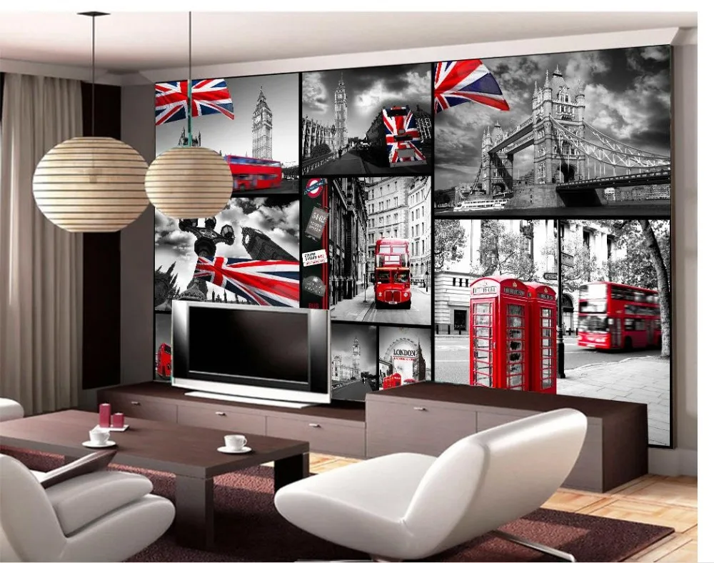 3d обои для комнаты Улицы Лондона красный автобус фон пейзаж ванной | Обустройство