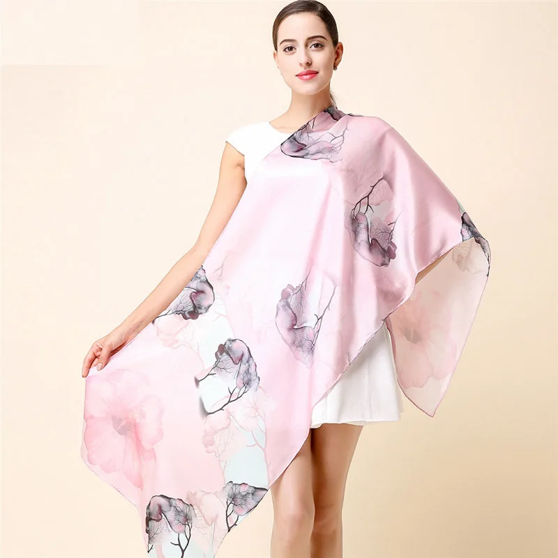 Зимний высококачественный шарф из 100% натурального шелка шаль хиджаб женские