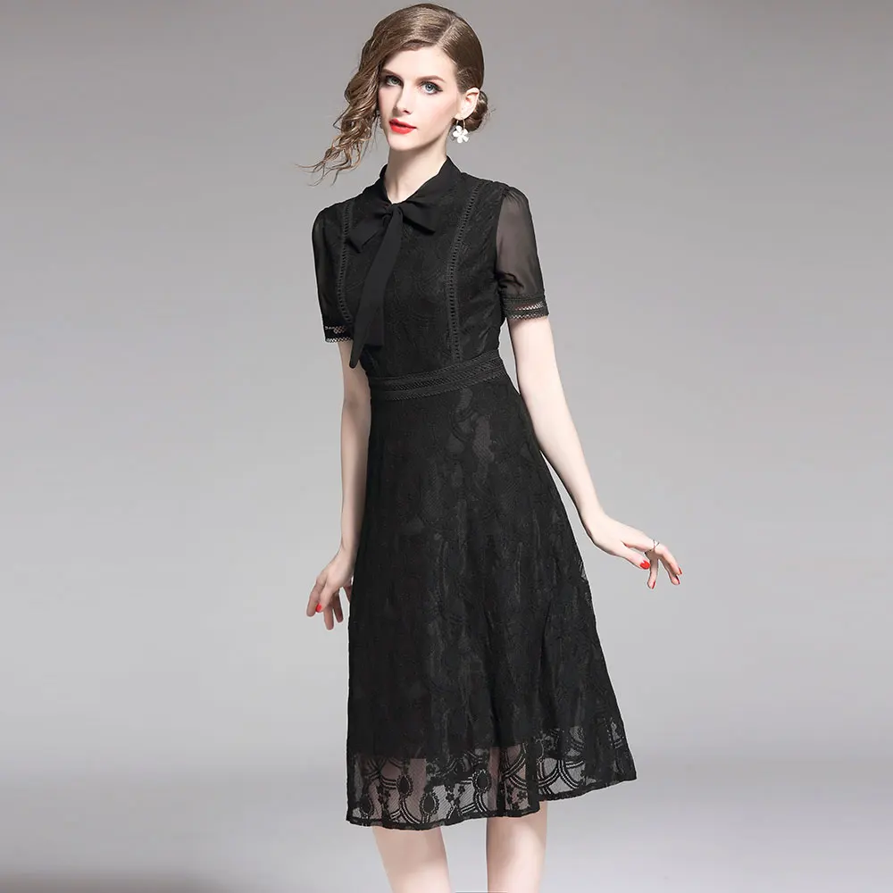 Женское повседневное длинное платье Borisovich черное кружевное трапециевидной