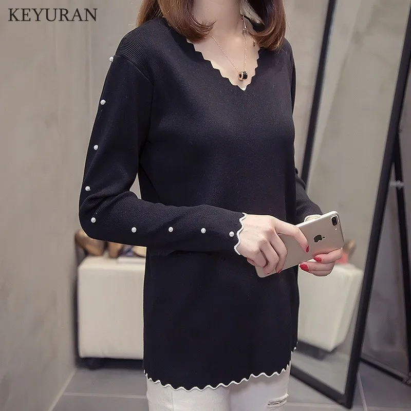 Plus Size 4XL 2021 Women Pearl Beading Sweater Spring Autumn New Fashion Jumper Knitted Tops Pullover Sweaters Pull Femme | Женская