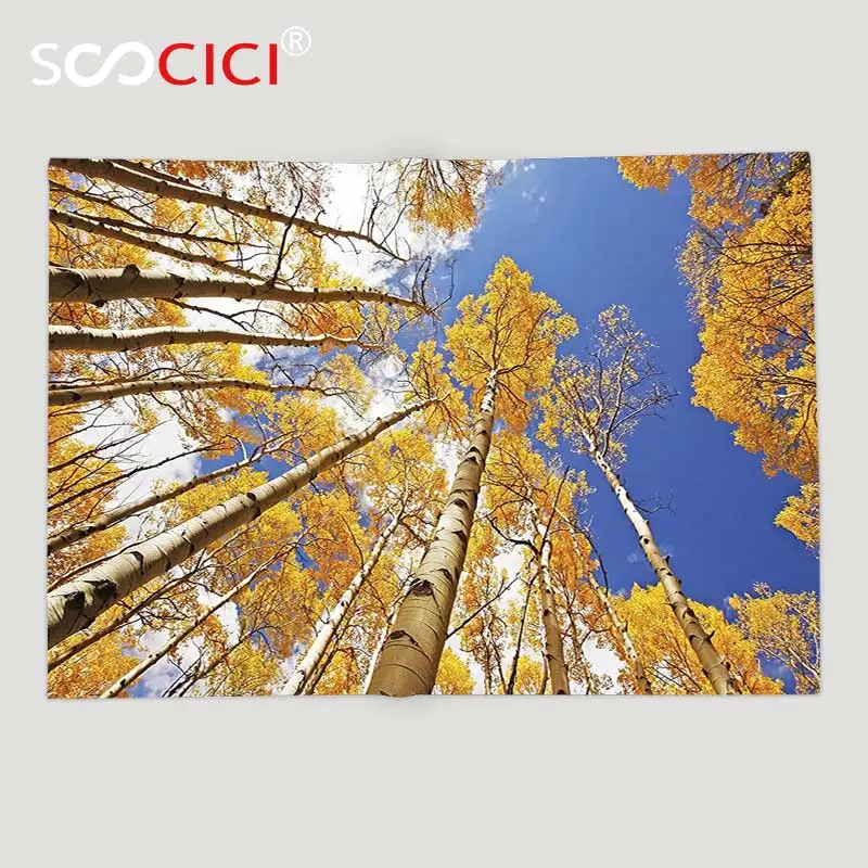 Miglior Personalizzato Morbido Pile Rimessa Laterale Coperta Foresta Alti Alberi A Nuvole In Autunno Regionale Sun Burst Wilderness Stampa Arancione Blu