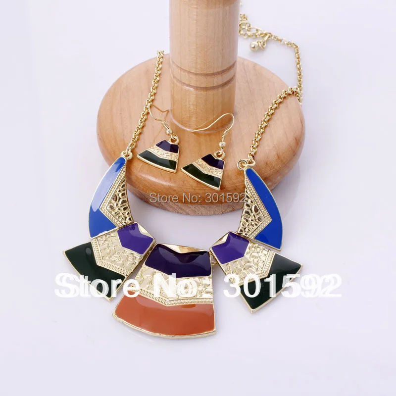 Высокое качество эмаль Колье Шейное ожерелье и серьги 2 шт набор золотые ожерелья