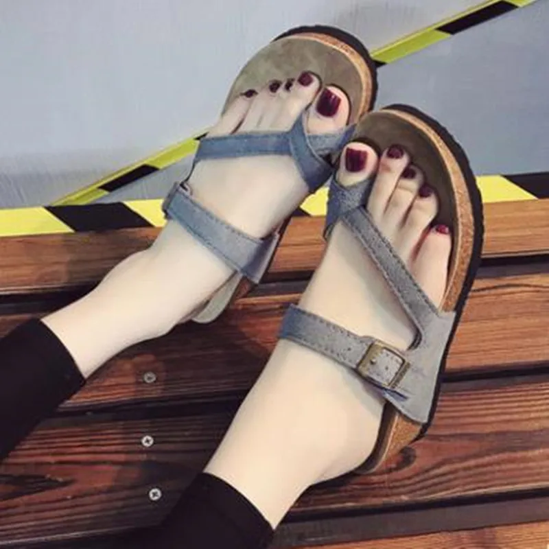 Летние Пляжные Шлепанцы COSMAGIC на среднем каблуке пробковые шлепанцы повседневная