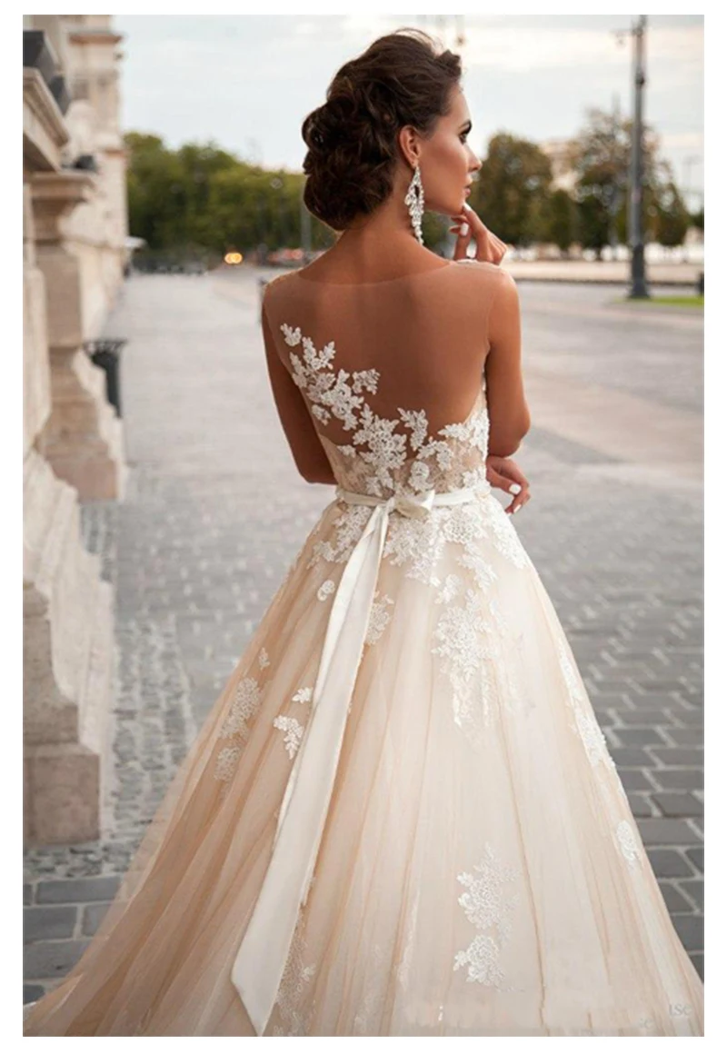 Smileven Кружева Аппликации Элегантный свадебное платье Vestidos de novia легкий кремовый цвет Свадебное платье сексуальные свадебные платья