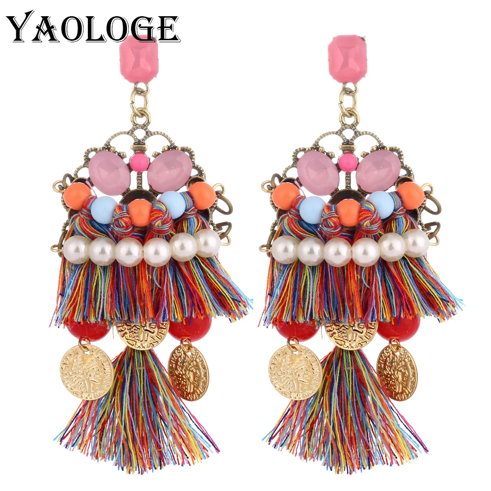 YAOLOGE Лидер продаж винтажные Красочные Висячие серьги с кисточками