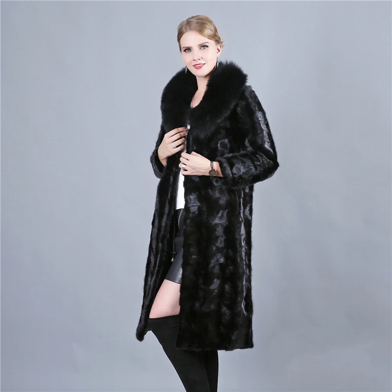 High-end импорта роскошная норковая шуба натуральный мех пальто Высокое качество лиса меховой воротник Chaming пальто Для женщин меха