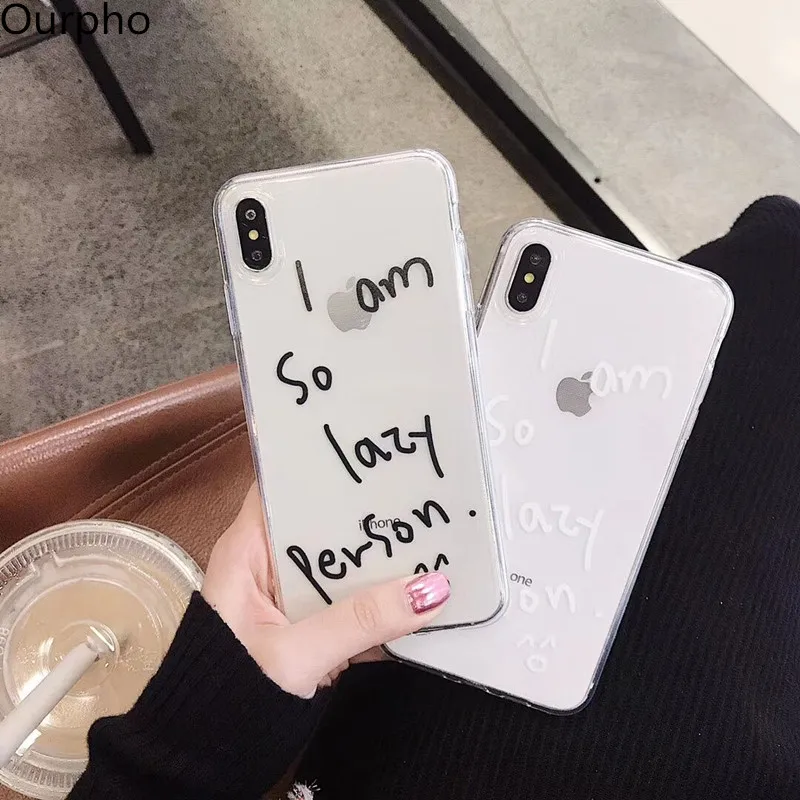 Ourpho Корейский простой английский чехол для iPhone X XR XS MAX I am so lazy person 6 6s 7 8
