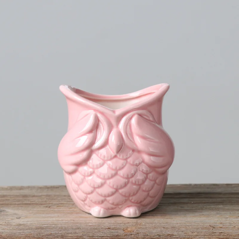 Pink B Для поделок, керамические глазурованные цветочный горшок с изображением совы Комбинации белого и синего цвета, горшок для растений, ящик для комнатных растений, зеленый суккуленты завод рабочего Цветочные Горшки - Цвет: Pink B