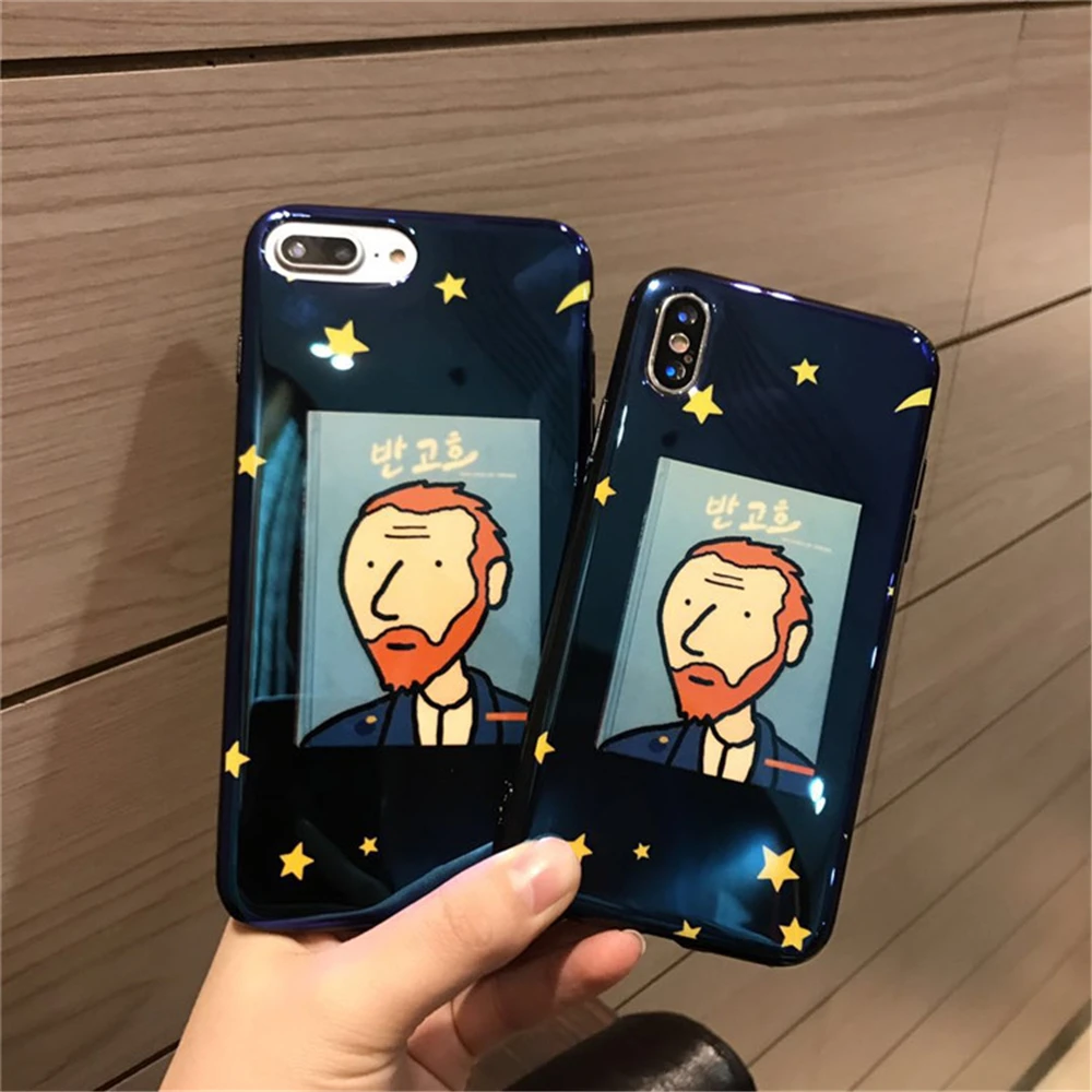 Новейшие модные blu-ray Ван Гог мультфильм шаблон чехол для iphone 6 6s plus 7 8 плюс X