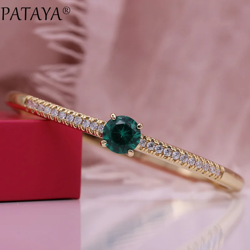 PATAYA, новинка, женские браслеты, 585, розовое золото, зеленый, Круглый, натуральный циркон, модные украшения, свадебный подарок, вечерние, роскошный, тонкий, овальный браслет