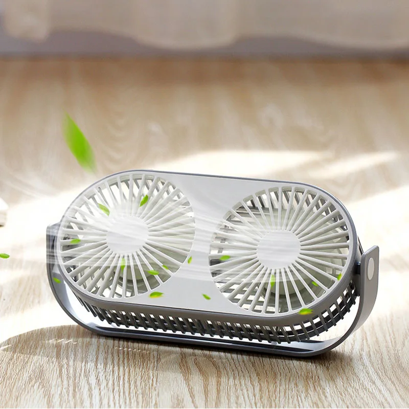 Мини вентилятор с двумя головками USB портативный Настольный Hands free зарядка 3 скорости бесшумный кондиционер