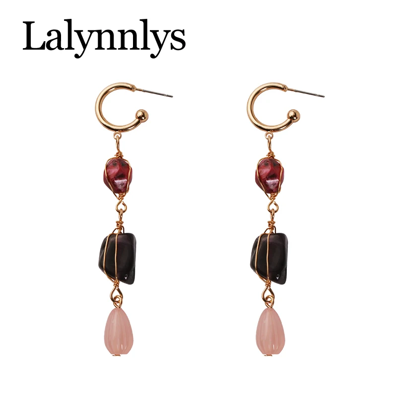 Lalynnlys 2019 Новые висячие серьги ZA для женщин девушек Длинные из смолы с камнями