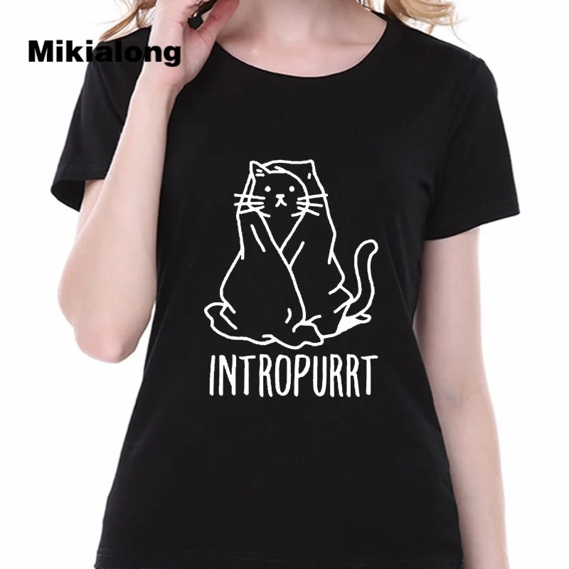 Футболка Mikialong Cat футболка с графическим рисунком женская топ 2017 летняя Милая