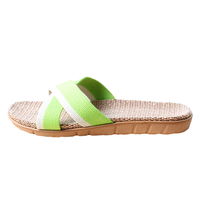 Новые летние женские льняные шлепанцы парусиновые Нескользящие сандалии на